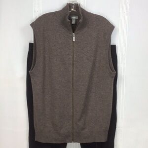 🐏 Neiman Marcus Brown Cashmere Sleeveless Full Zip Sweater Vest